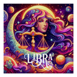 Póster Horóscopo Rótulo Libra Zodiac Eéreo Arte místico