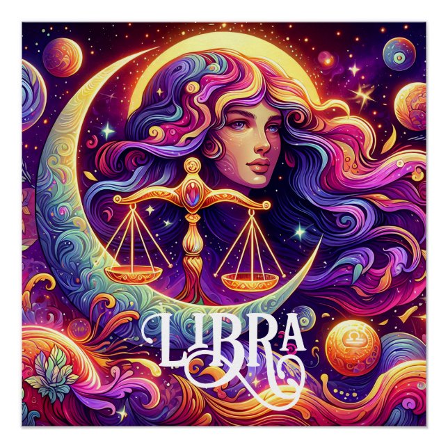 Póster Horóscopo Rótulo Libra Zodiac Eéreo Arte místico (Anverso)