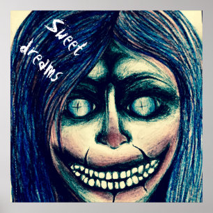 Póster Horror art poster - creepy grinning clown woman