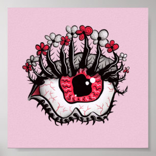 Póster Horror Gótico Pastel Ojo Macabro Asombroso Rosa