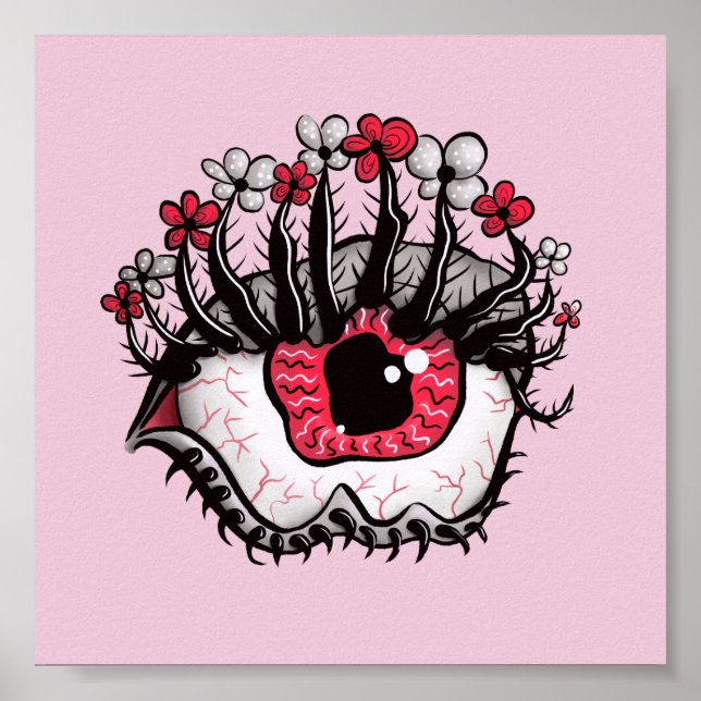 Póster Horror Gótico Pastel Ojo Macabro Asombroso Rosa (Frente)