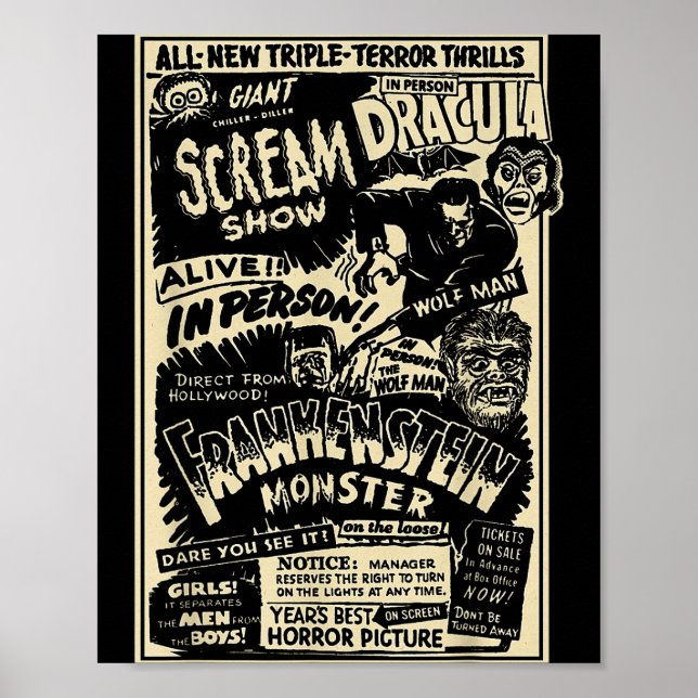 Póster Horror Movie Monster Mummy Dracula Werewolf Franke (Frente)