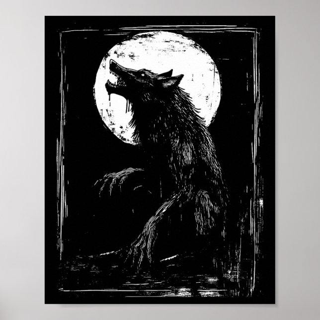 Póster Horror Werewolf Head Halloween Mythology Wolf Shif (Frente)