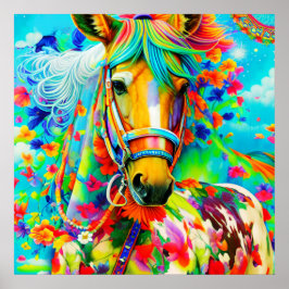 Póster Horse Adorne con flores
