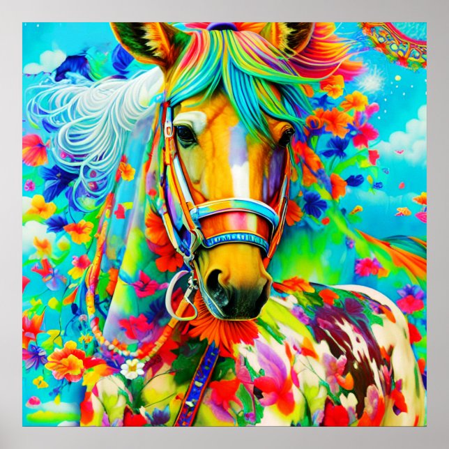 Póster Horse Adorne con flores (Frente)