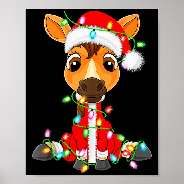 Póster Horse Christmas Lights Santa Costume Cute Animal X (Frente)
