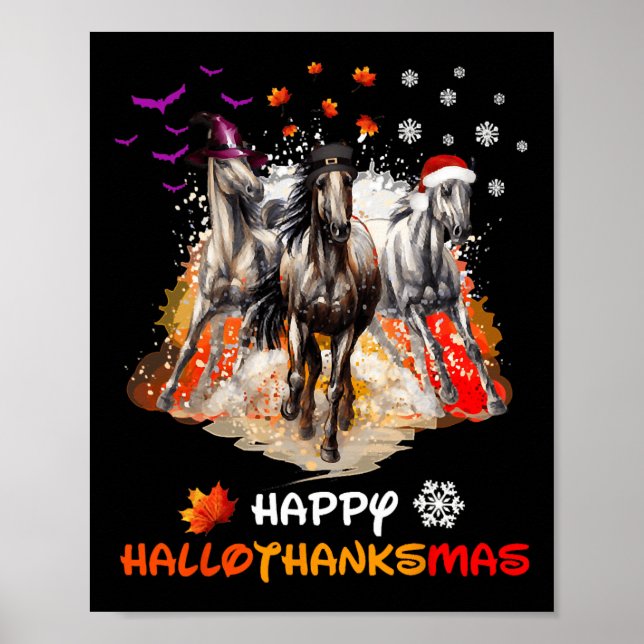 Póster Horse Halloween And Merry Christmas Happy Hallotha (Frente)