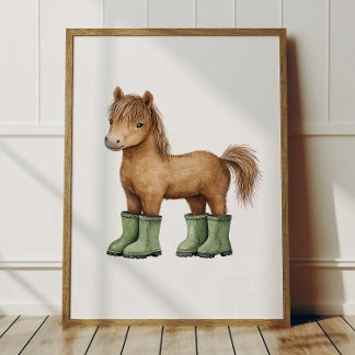 Póster Horse in Sage Green Boots Poster Kids Room Decor