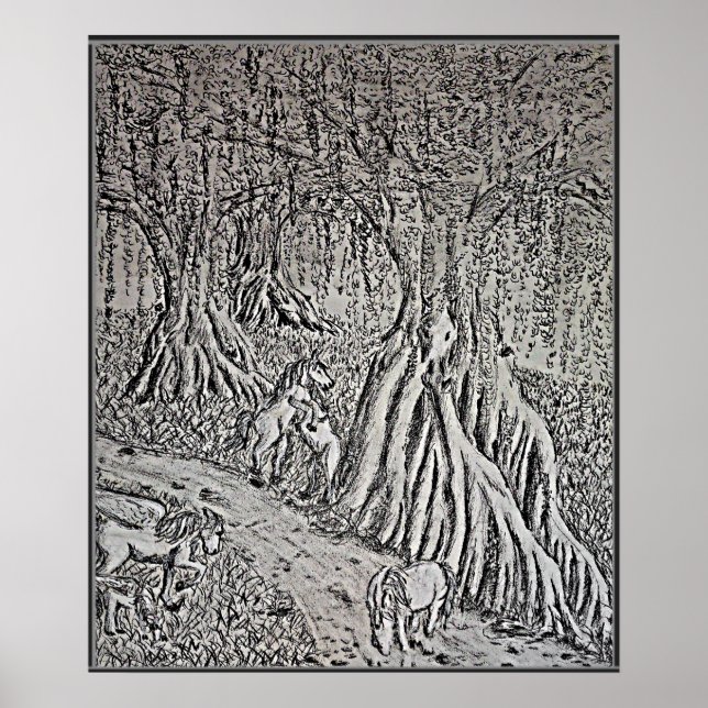 Póster Horse Myth Black & White Print, Poster (Frente)