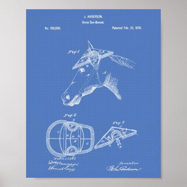 Póster Horse Sunbonnet 1870 Patent Art Blueprint (Frente)