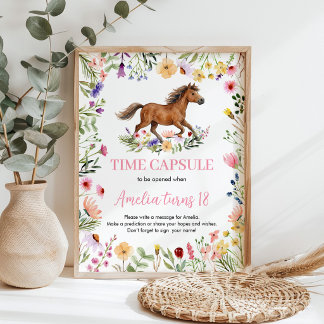 Póster Horse Wildflower Birthday Party Time Capsule Sign