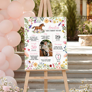 Póster Horse Wildflower First Year Photo Milestone Poster
