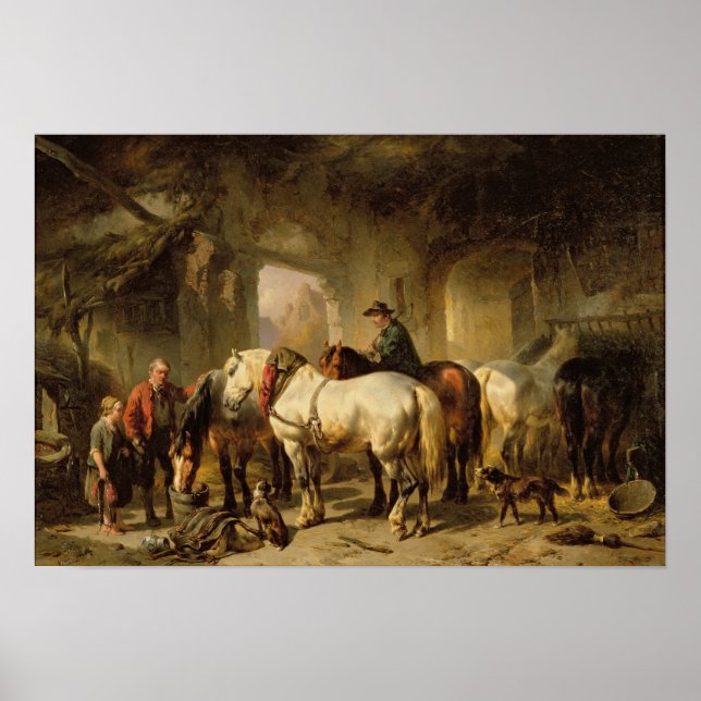 Póster Horses Feeding in the Stable (Frente)