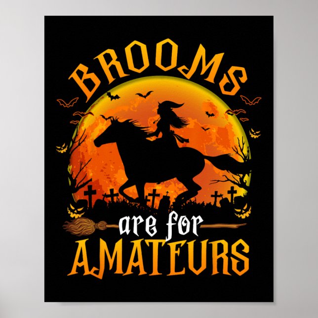 Póster Horses Witch Halloween Funny Brooms Son Para Amate (Frente)