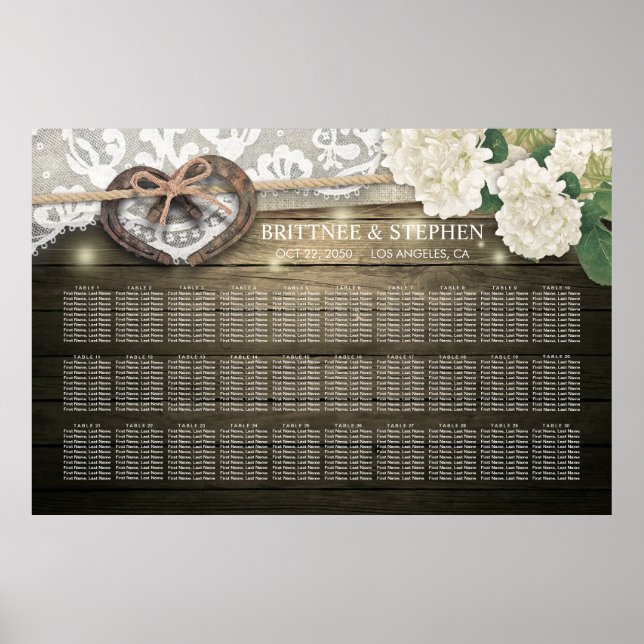 Póster Horseshoes Hydrangea Wood Wedding Seating Charts (Frente)