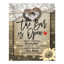 Horseshoes Wood Wedding The Bar is Open Drink Menu
