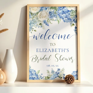 Póster Hortensia Azul Rosas Blancas Floral Escritura Bien