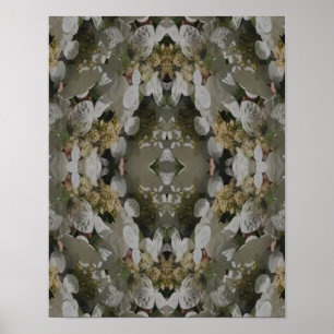 Póster Hortensia de encaje blanco Espejo floral abstracto