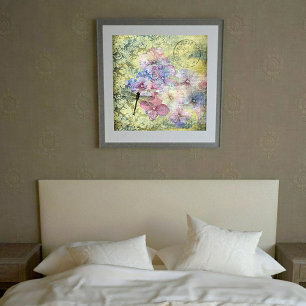 Póster Hortensia Dragonfly Sello Grunge