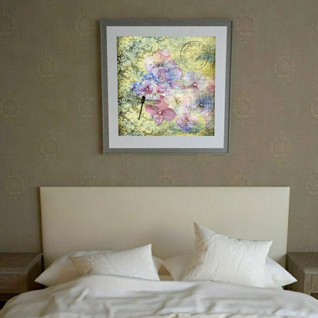 Póster Hortensia Dragonfly Sello Grunge (Subido por el creador)