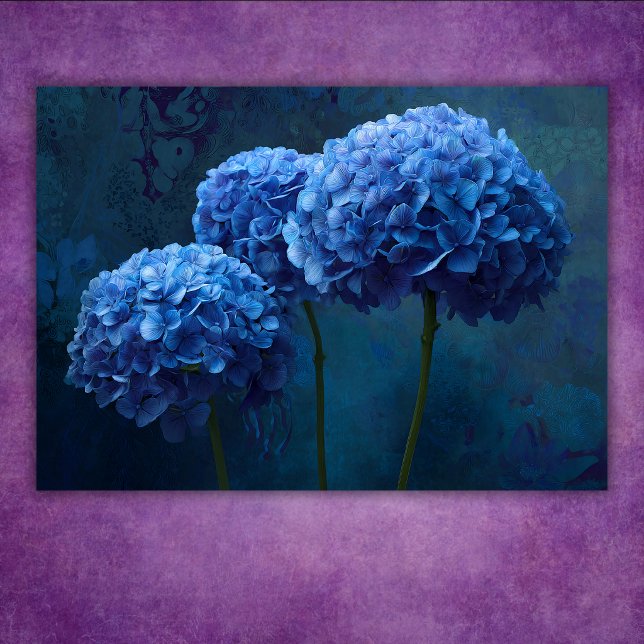 Póster Hortensia Floral Botánica Azul Audaz Dramática (Dramatic Bold Blue Hydrangea Floral Botanical Poster)
