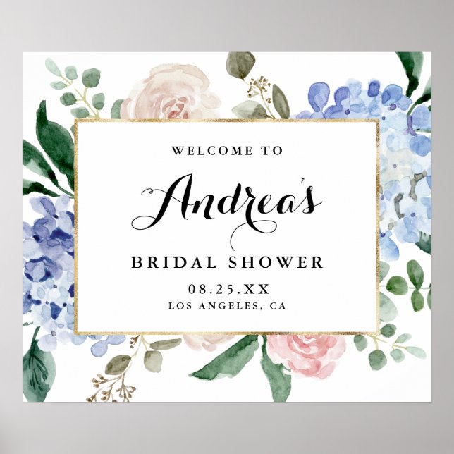 Póster Hortensias Acuarela Azul Regalo de Despedida de So (Frente)