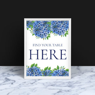 Póster Hortensias Azules Aquarela Boda Encuentra Tu Mesa