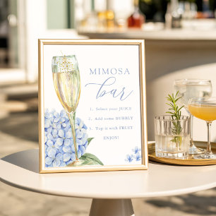 Póster Hortensias Azules y Barra de Mimosa de Vidrio Dora