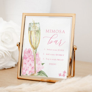 Póster Hortensias rosadas y barra de mimosa de vidrio dor