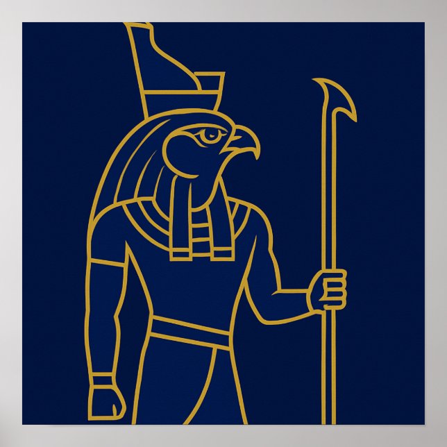 Póster Horus Egyptian God Gold Line Art Blue Poster (Frente)