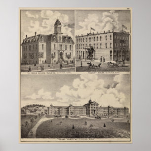 Póster Hospital insano, construcción de escuelas pública,