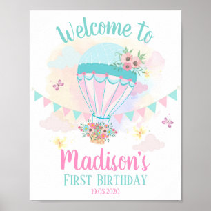 Póster Hot Air Balloon 1st Birthday Welcome Poster