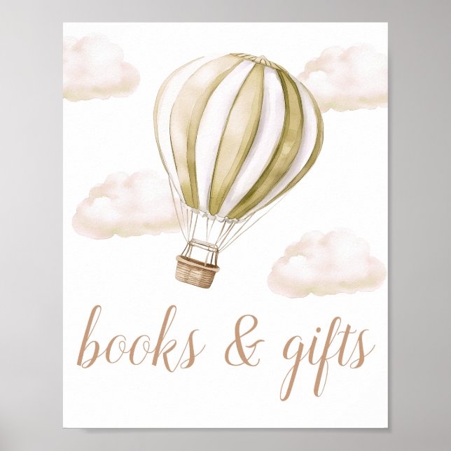 Póster Hot Air Balloon Baby Shower Books And Gifts Sign (Frente)