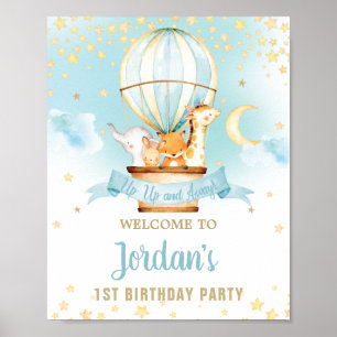 Póster Hot Air Balloon Birthday Jungle Animals Welcome