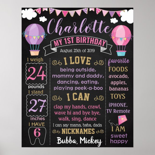 Póster Hot Air Balloon First Birthday board (Frente)