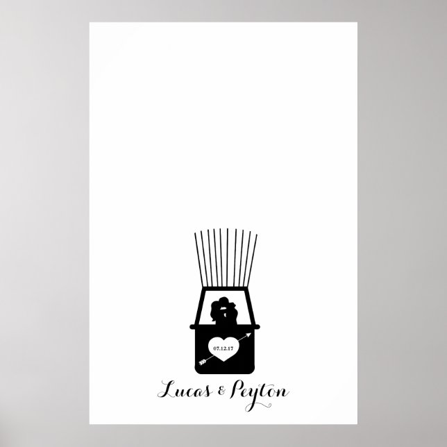 Póster Hot Air Balloon Kiss Thumbprint Wedding Guestbook (Frente)