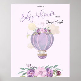 Póster Hot air balloon purple elephant welcome sign