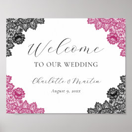 Póster Hot Pink and Black Wedding Welcome Sign