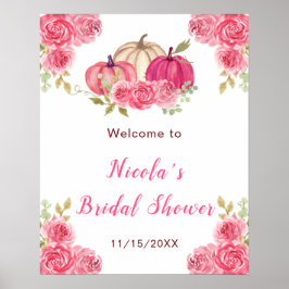 Póster Hot PInk Floral Pumpkins Bridal Shower