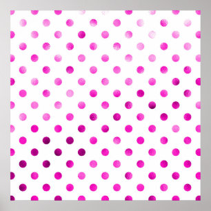 Póster Hot Pink Metallic Faux Foil Polka Dot White