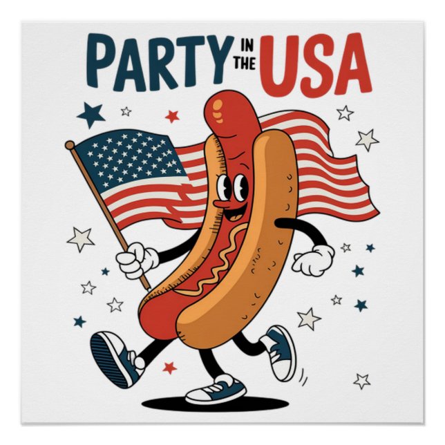 Póster Hotdog fuegos artificiales Día de la Independencia (Anverso)