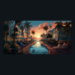 Póster Hotel Art Deco de Miami Beach de los años 50 al am<br><div class="desc">Óleo de un hotel costero de estilo Art Déco de los años 50 en Miami Beach en tonos pastel y negro. Las vistas dan a una piscina alargada del sol que se eleva sobre el océano Atlántico. Elaborado con algoritmos generativos y Photoshop.</div>