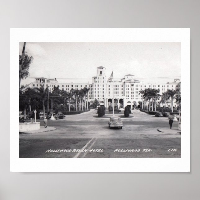Póster Hotel Hollywood Beach, Florida Vintage (Frente)