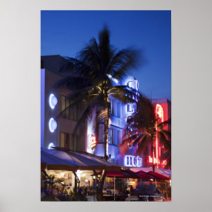 Póster Hotel Neon de noche, Ocean Drive, South Miami Beac