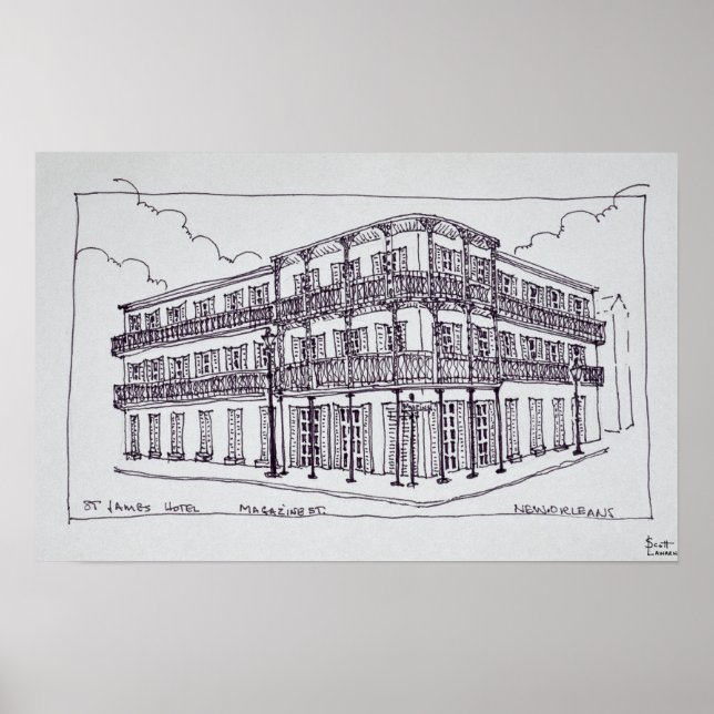 Póster Hotel St. James | Barrio Francés, Nueva Orleans (Frente)