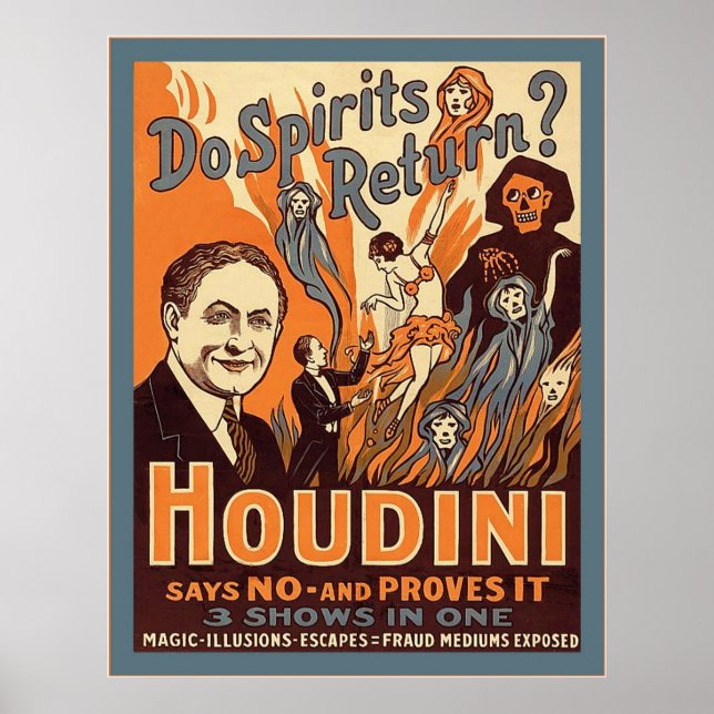 Póster Houdini ~ ¿Regresan los espíritus? ~ Magician vint (Frente)