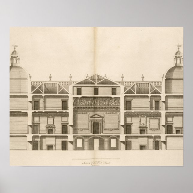 Póster Houghton Hall: section of the West front, engraved (Frente)