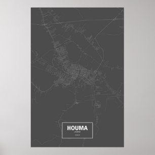Póster Houma, Louisiana (blanco sobre negro)