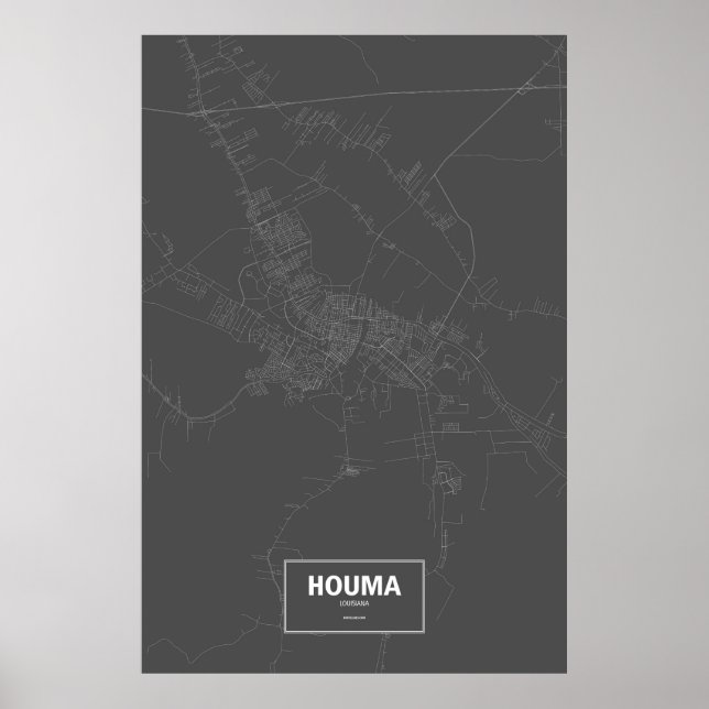 Póster Houma, Louisiana (blanco sobre negro) (Frente)