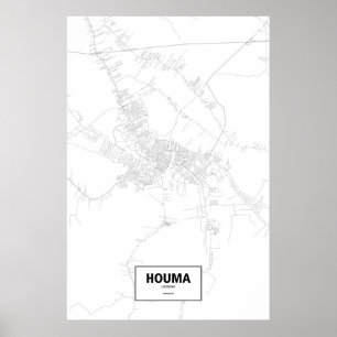 Póster Houma, Luisiana (negro sobre blanco)